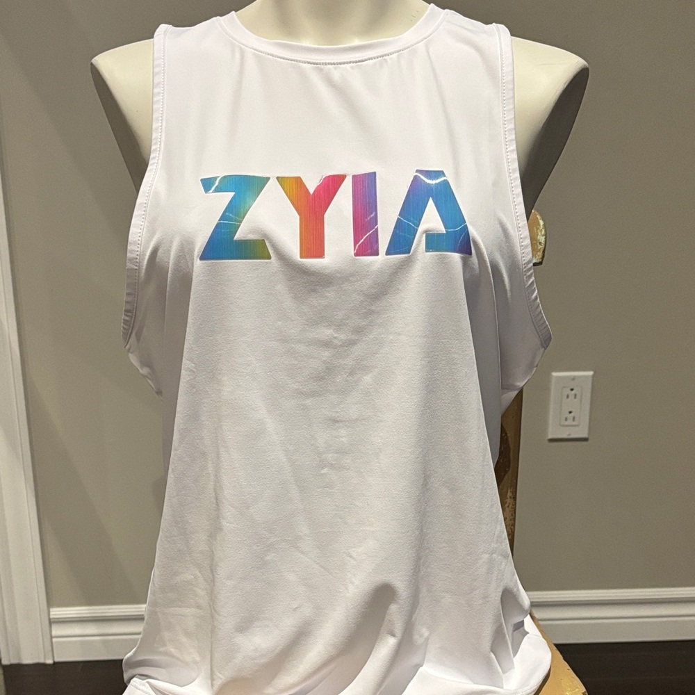 ZYIA White Tank Top with Colorful Logo